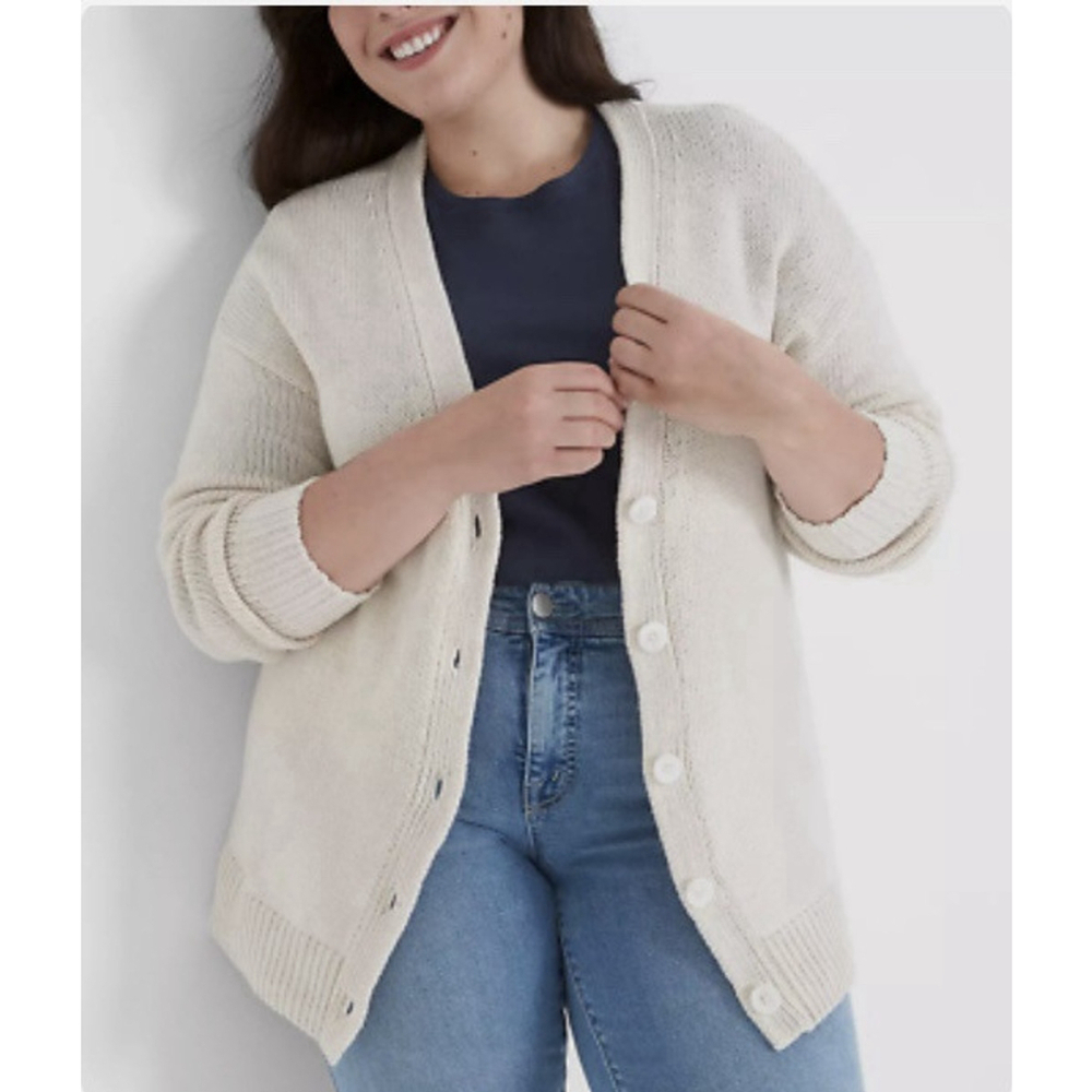 Lane Bryant Sweater Women Sz 26/28 Tan Cream Cardigan‎ Wool Cotton Neutral EUC